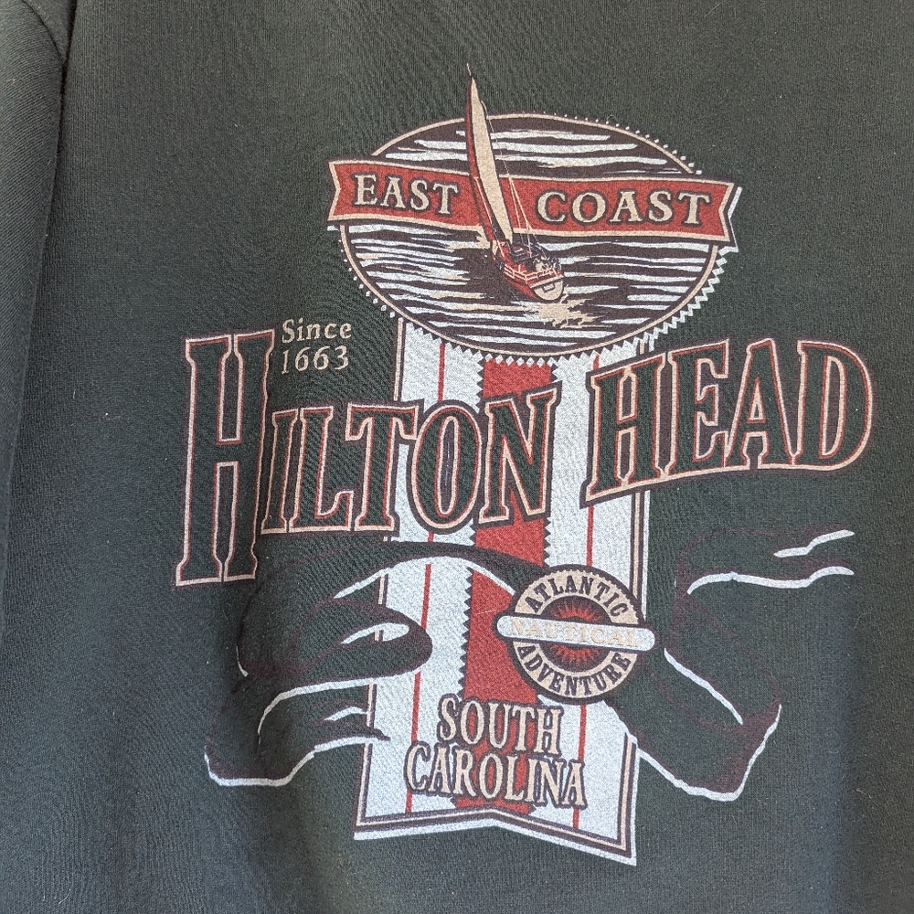 Vintage Hilton Head Island South Carolina Sweatshirt Sz L Pullover Sweater Green - Picture 3 of 5